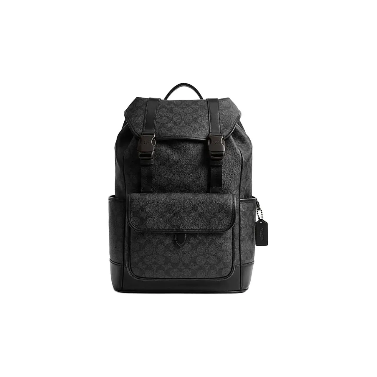 COACH League Artificial Leather Cow Leather Patchwork Fabric With Leather Backpack Large Size Men's Charcoal Gray