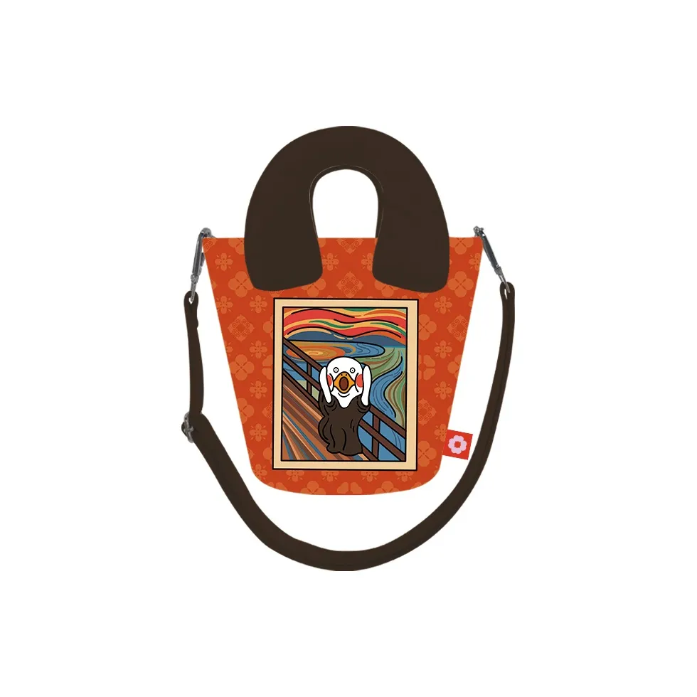 Perfect Styles Ткань Ведрообразная Сумка Через плечо Одно Плечо Сумка Средняя Женская Коричневая Белая