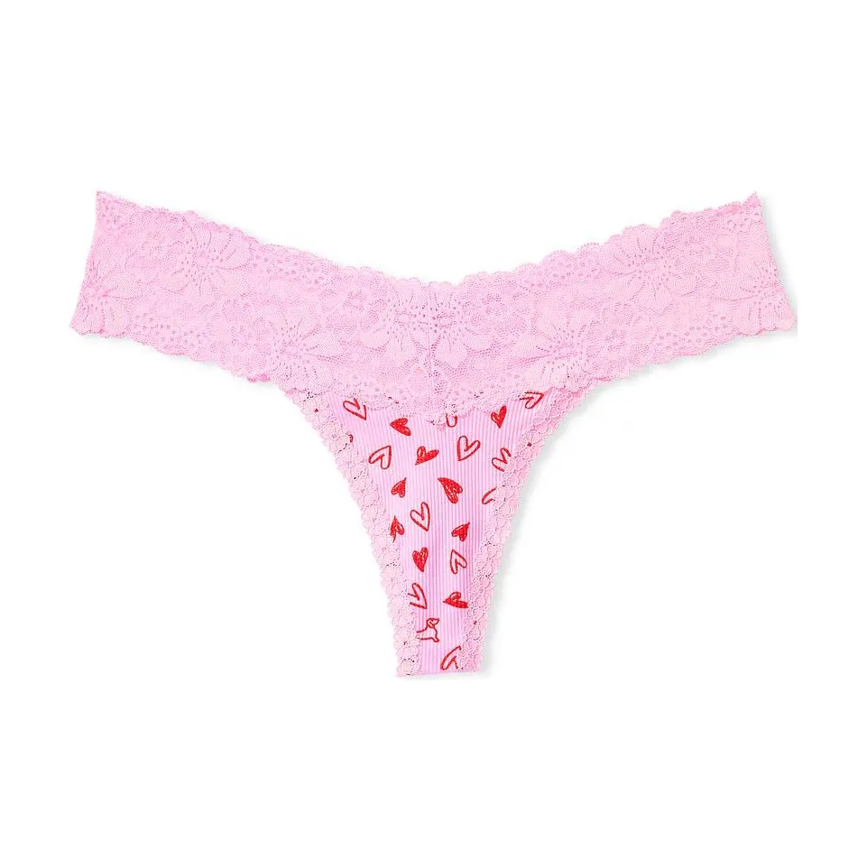 Victoria's Secret Розовый WINK Кружевная отделка Стринг PANTY Розовый Пузырьки Сердце Принт Стринг Женские 1 упаковка Розовый