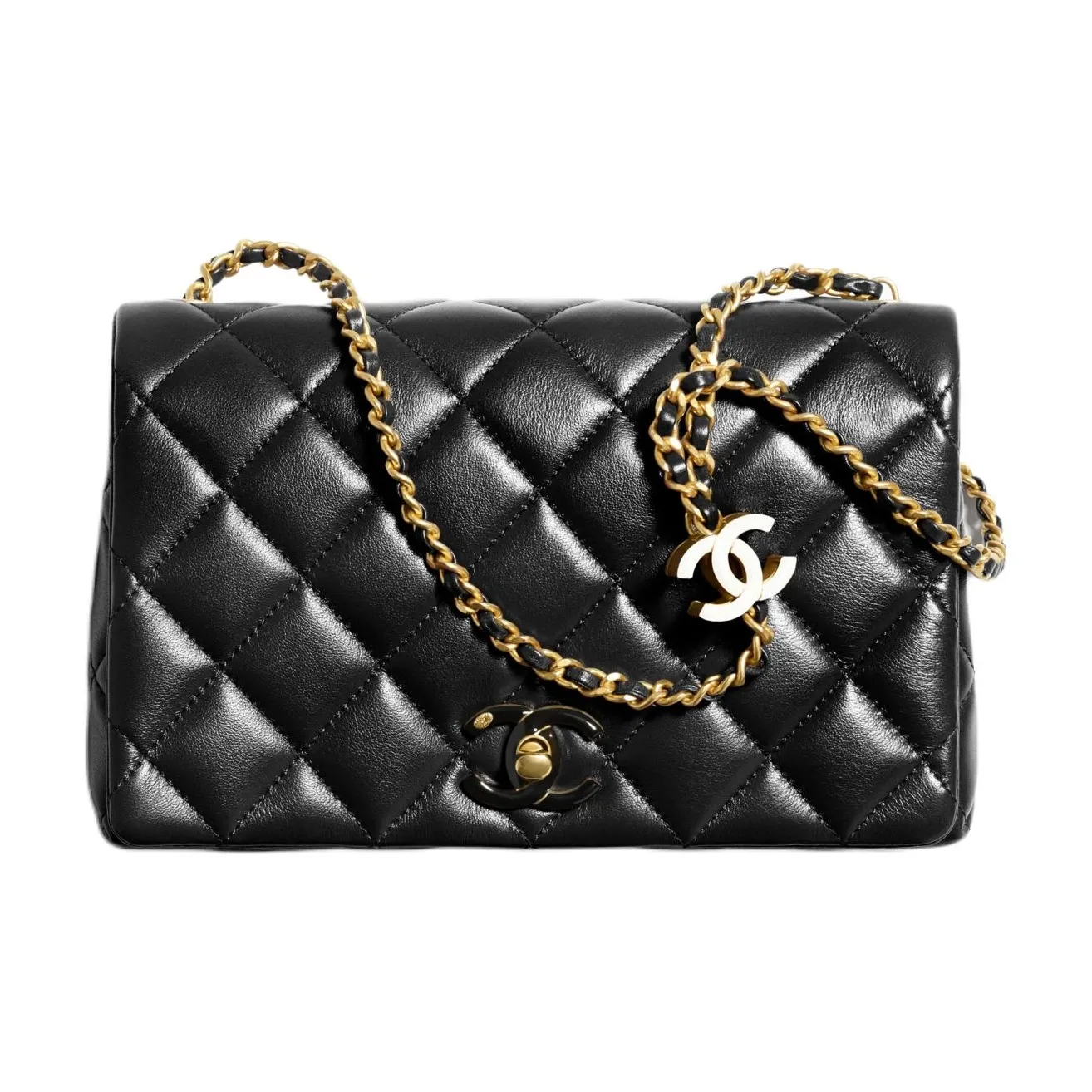 CHANEL Lambskin Flap Bag, Crossbody Bag, Shoulder Bag Trumpets Women's Black