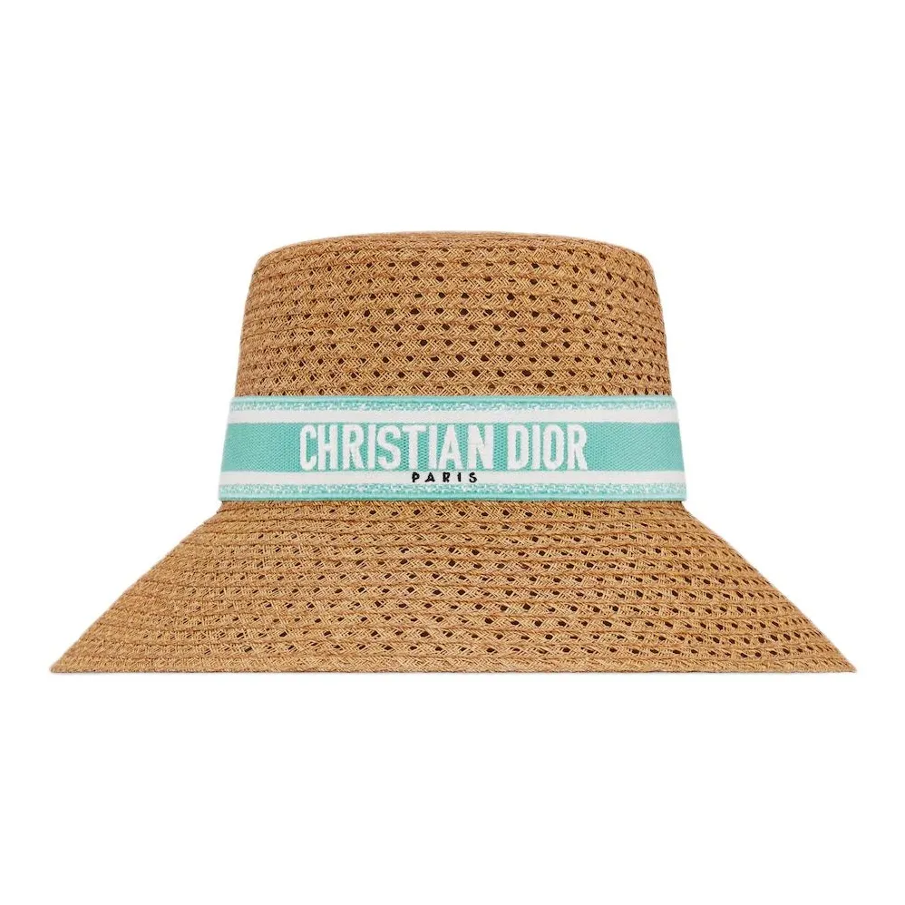 DIOR Straw Woven Bucket Hats Women
s Brown Yellow