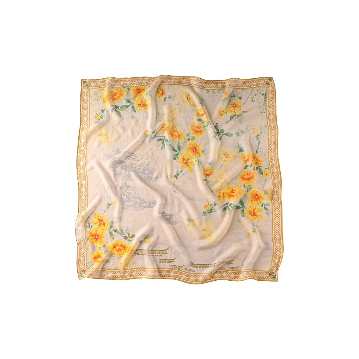 Hang Silk Road 100% Mulberry Silk Silk Scarves Women's Yellow