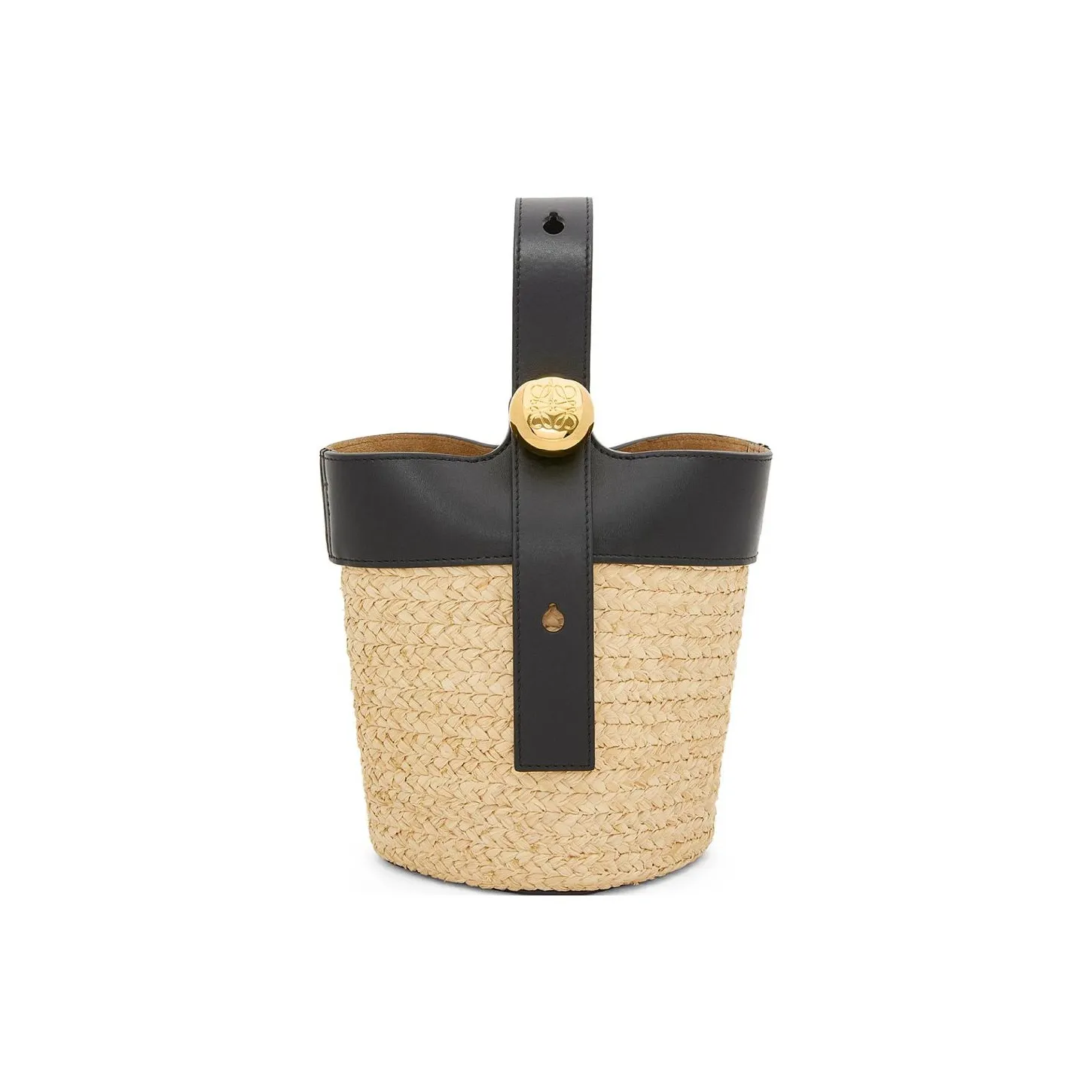 LOEWE Raffia Fiber Cow Leather Patchwork Bucket Bags Shoulder Bag Crossbody Bag Handbag Mini Women's Natural & Black