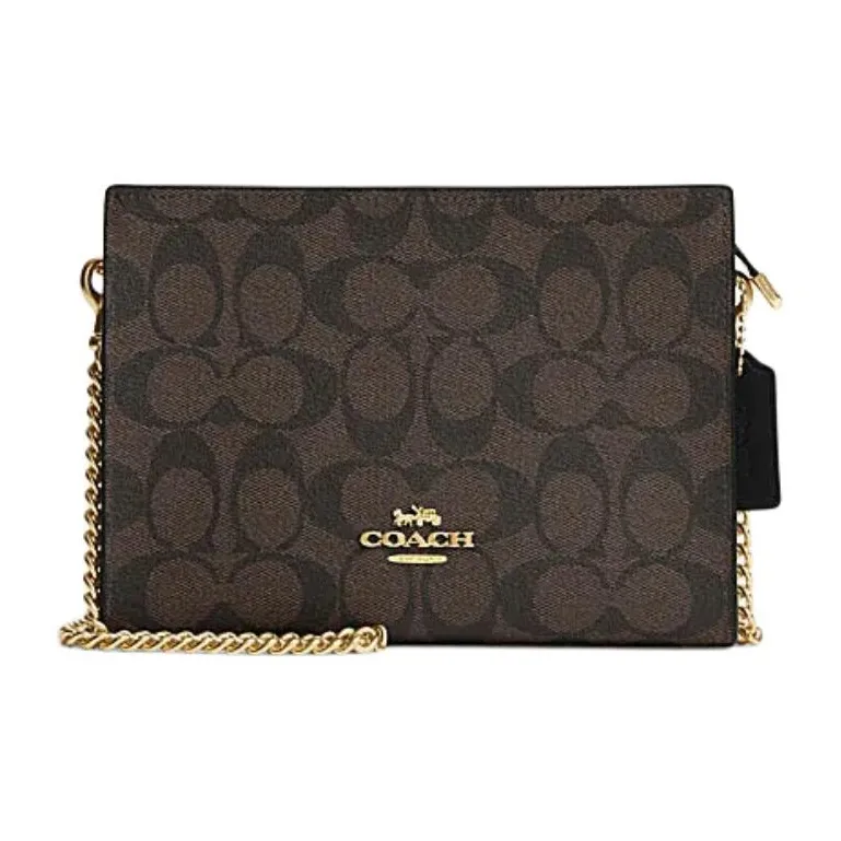 COACH Artificial Leather With Cow Split Leather Shoulder Bag, Crossbody Bag Trumpets Women's Brown & Black