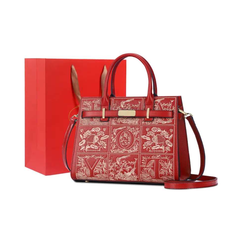 PAYOT Cow Leather Patchwork With Microfiber Synthetic Leather Wedding Handbag Large Size Women's Burgundy/Apricot