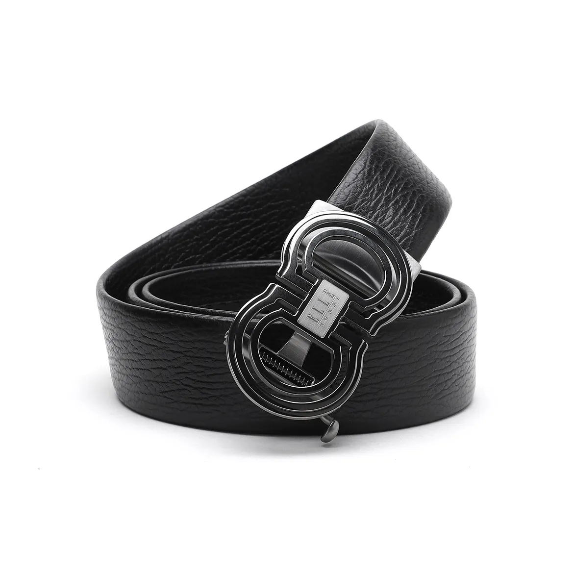 ELLE HOMME Automatic Buckle Belt For Men In Genuine Leather Top Grain Cow Leather Belt Men's Black Width 3.7cm