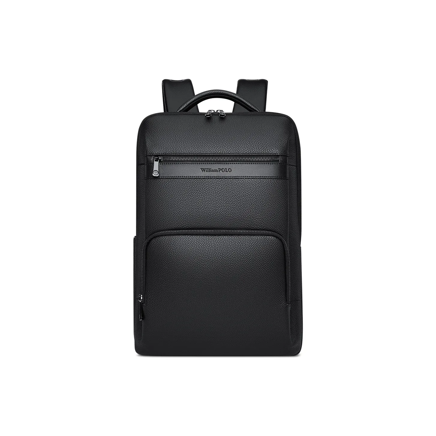 WilliamPOLO Top Grain Cow Leather Backpack Fits 15.6 Inch Laptop Medium Size Men's Black