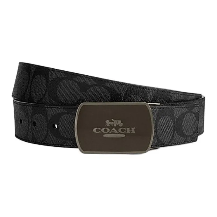 COACH Artificial Leather, Cow Leather Belts Unisex Gray Width 3.8CM