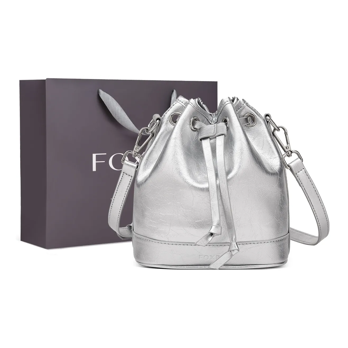 FOXER Корова Кожа Ведро-Формовая Сумка Сумка через плечо Сумка на плечо Женская Серебряная