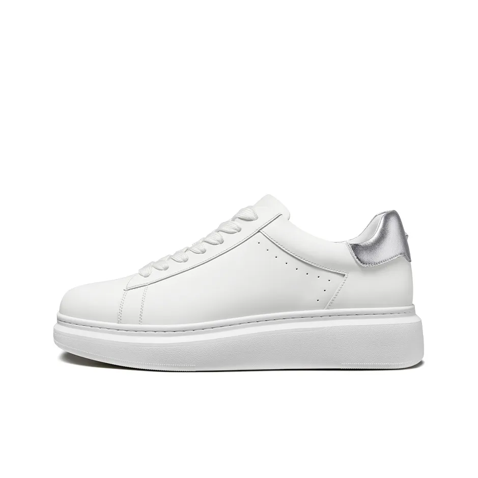 THOM WILLS Calfskin White Sneakers Low Top Skateboard Shoes Unisex White Silver Tail