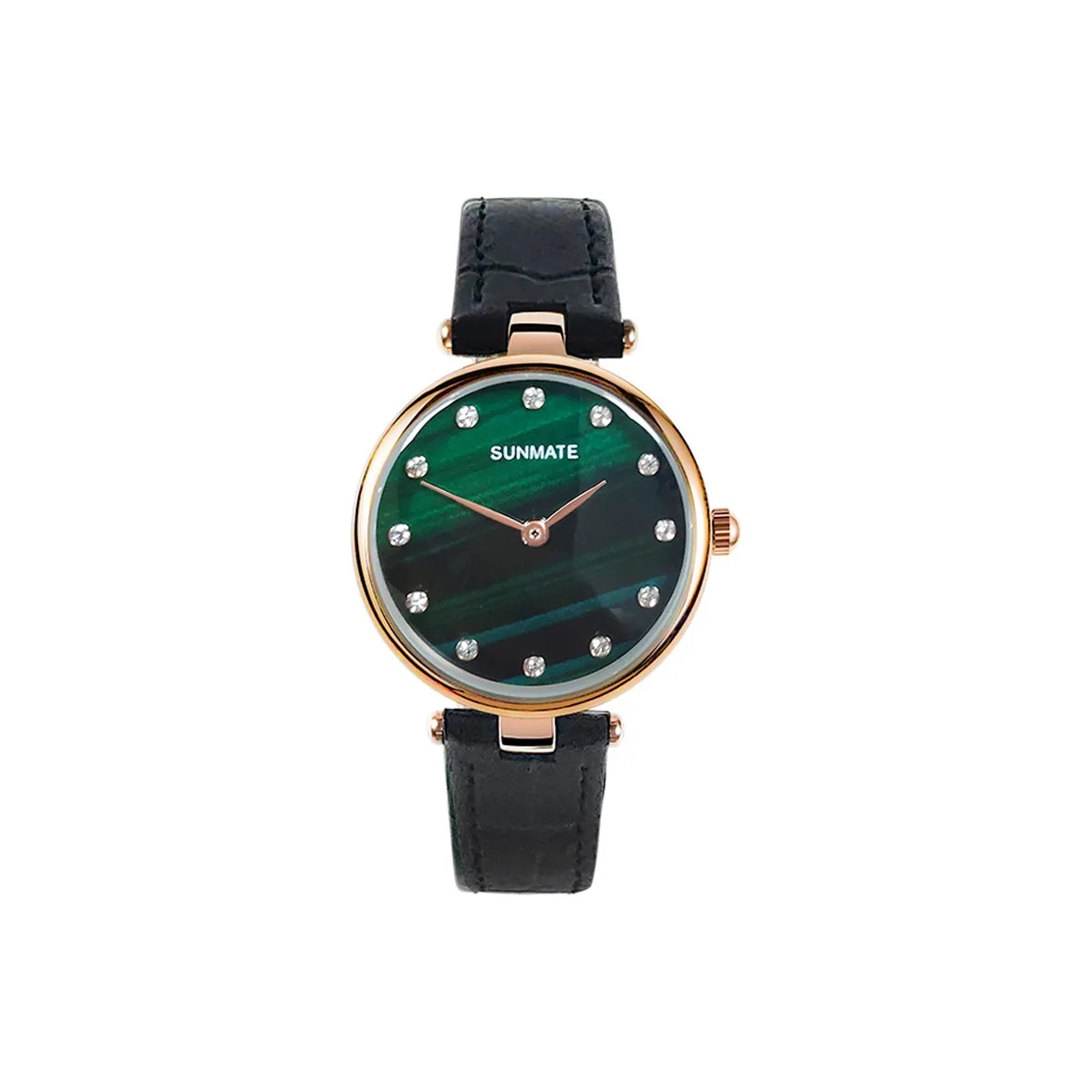 SUNMATE Водонепроницаемые Кварцевые Механические Часы с Естественной Кожей Ремешок Женские Часы с Зеленым Циферблатом