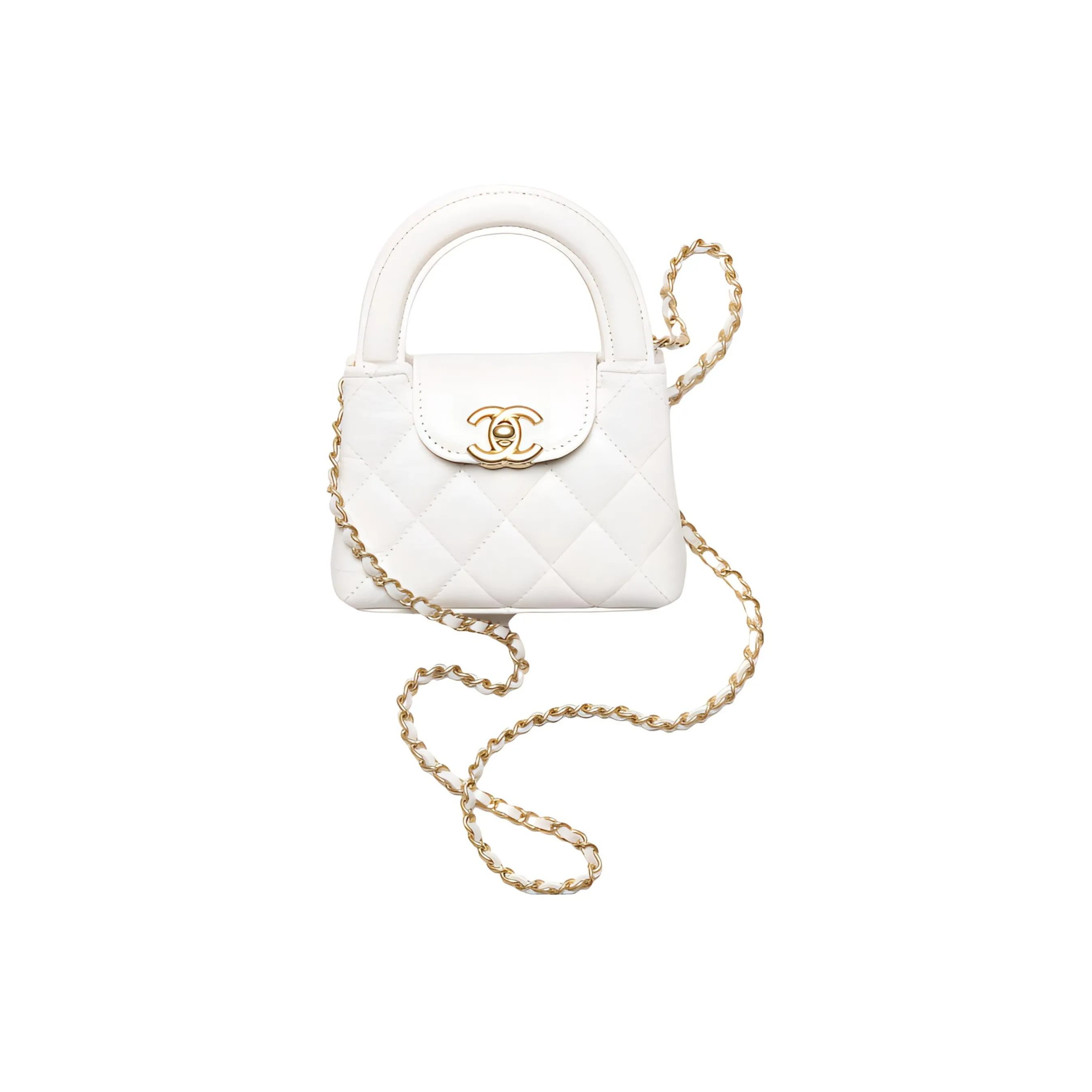 CHANEL Cow Leather Clutch, One Shoulder Handbag Extra Mini Women's White