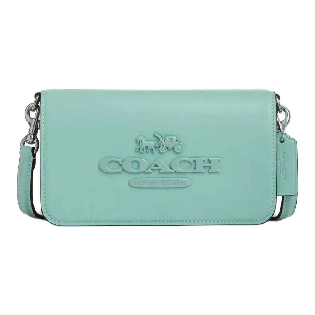 COACH Calfskin Shoulder Bag, Crossbody Bag Trumpets Women's Silver & Faded Blue