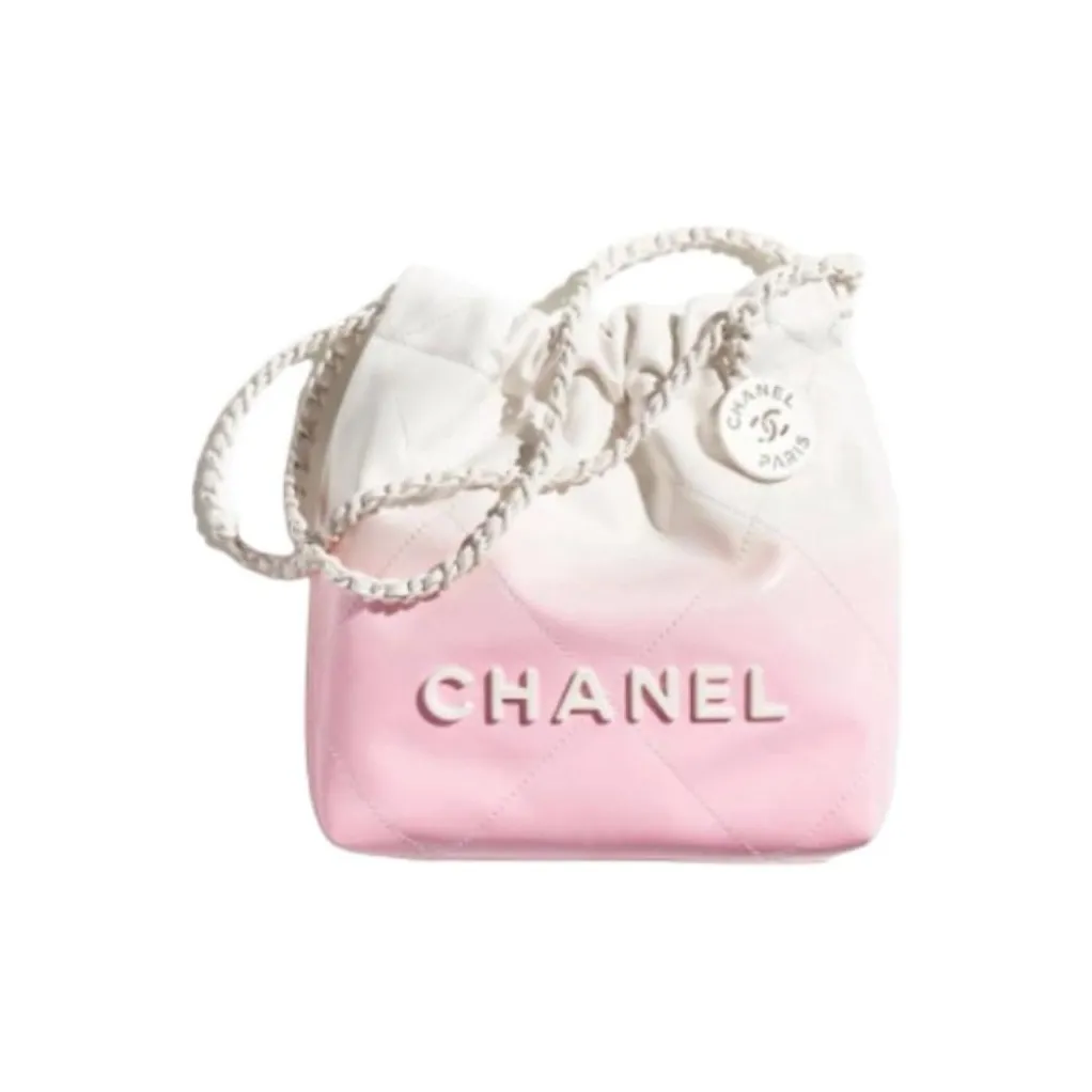 CHANEL 22Bag Lacquered Finish Gradient Calfskin Crossbody Bags Mini Women's White & Pink