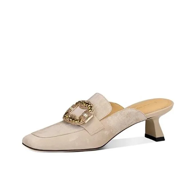 JESSICA SOPHIA Rubber Sole Metal Rhinestone Abrasion Resistant Slip Resistant Closed Toe Slippers Women's Champagne