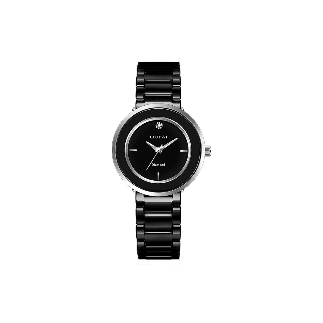 OUPAI Кварцевый механизм керамика ремешок часы женский черный циферблат