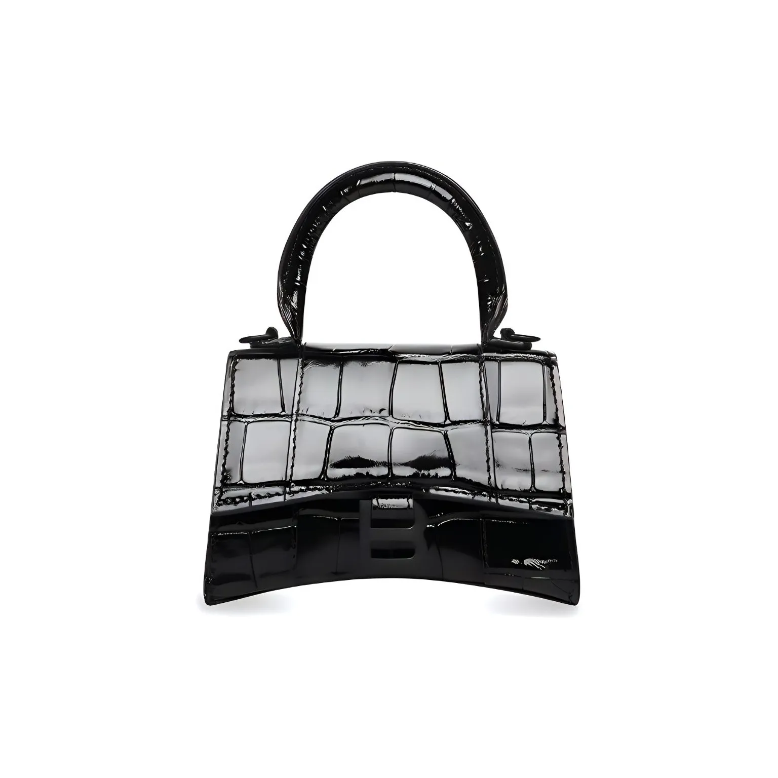 Balenciaga Hourglass Top Handle Bag Mini Croc Embossed Black