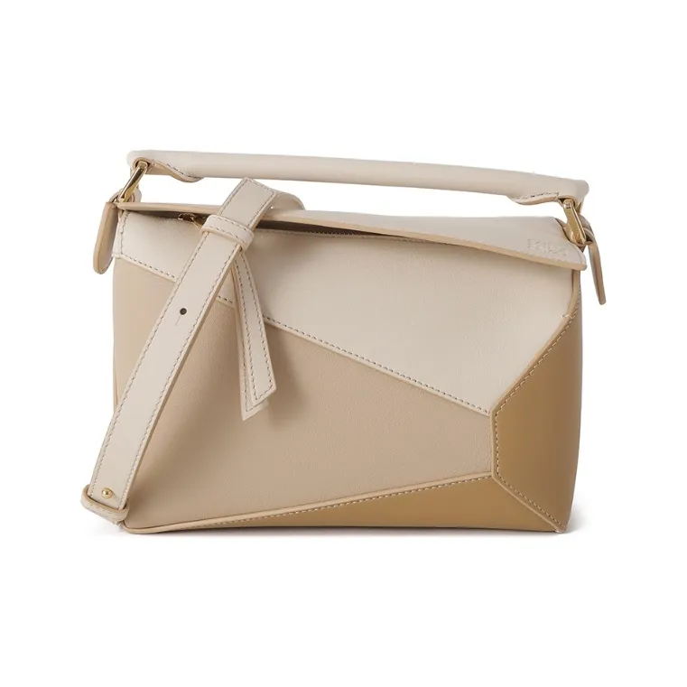 LOEWE Puzzle Cow Leather Shoulder Bag, Crossbody Bag, Handbag Trumpets Women's Gray Beige/Gold