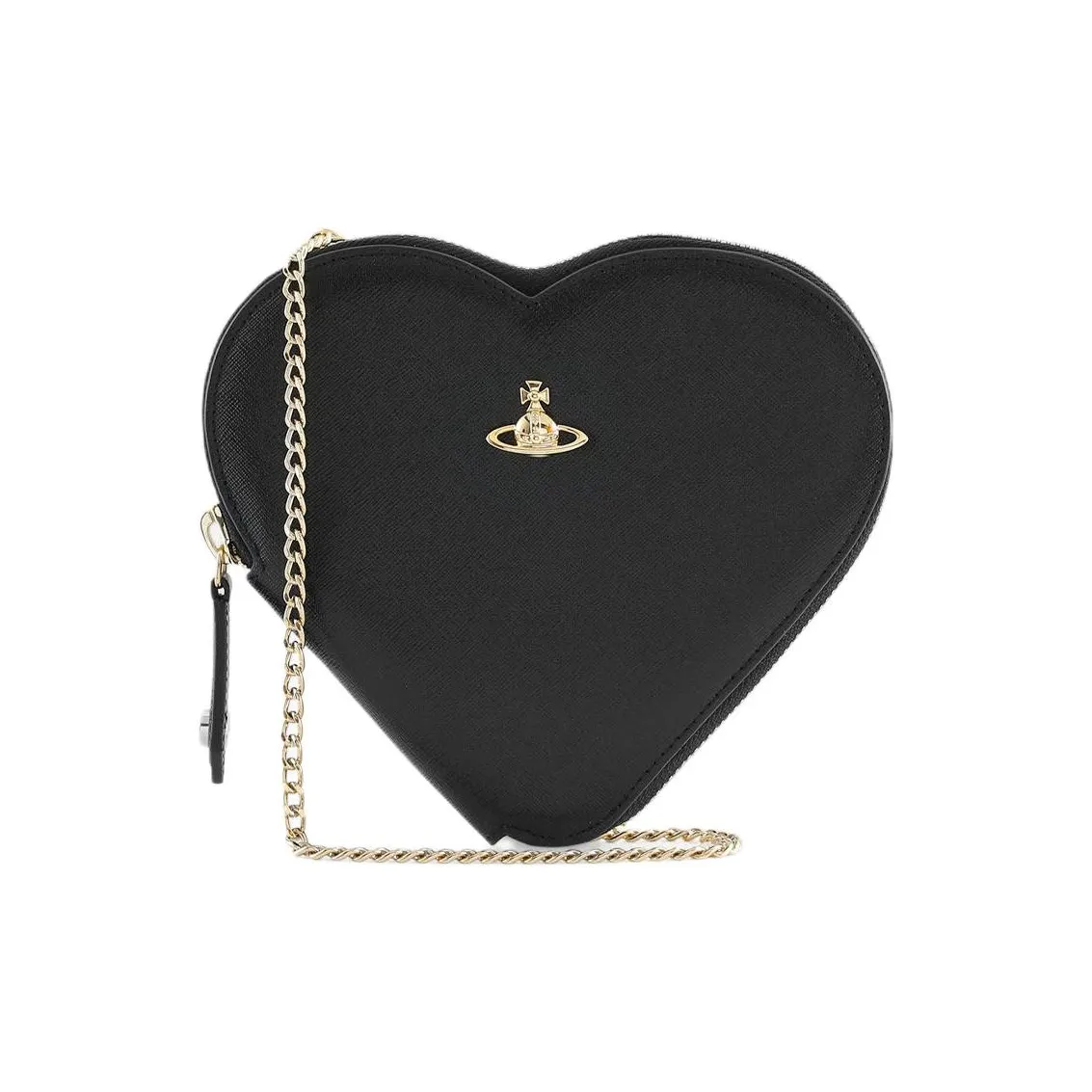 Vivienne Westwood Cow Leather Heart Shaped Bag, Shoulder Bag, Crossbody Bag Trumpets Women's Black