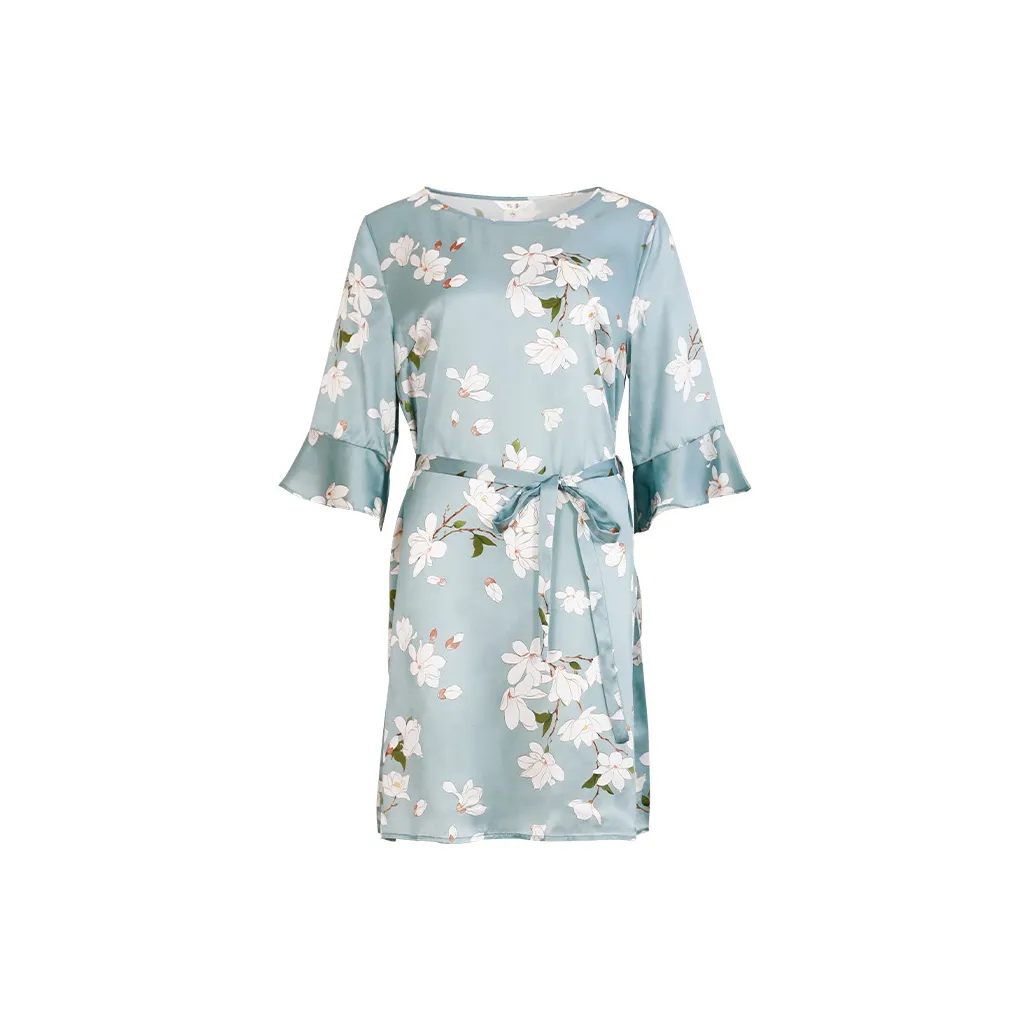 Silk Boundary Ночная сорочка Женская Цветочный Синий