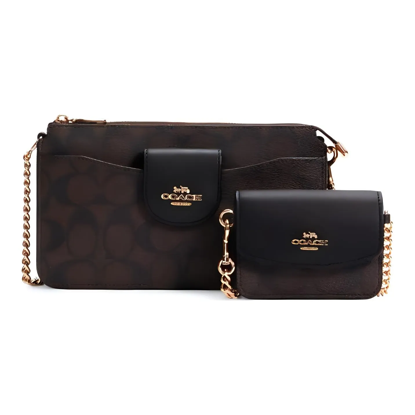 COACH POPPY Leather Combo Bag Shoulder Bag Crossbody Bag Women's Dark Brown