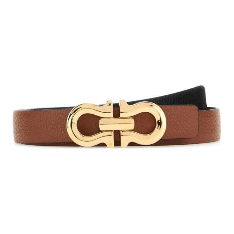 FERRAGAMO Calfskin Leather Belts Women's Black/Brown Width 2.5cm