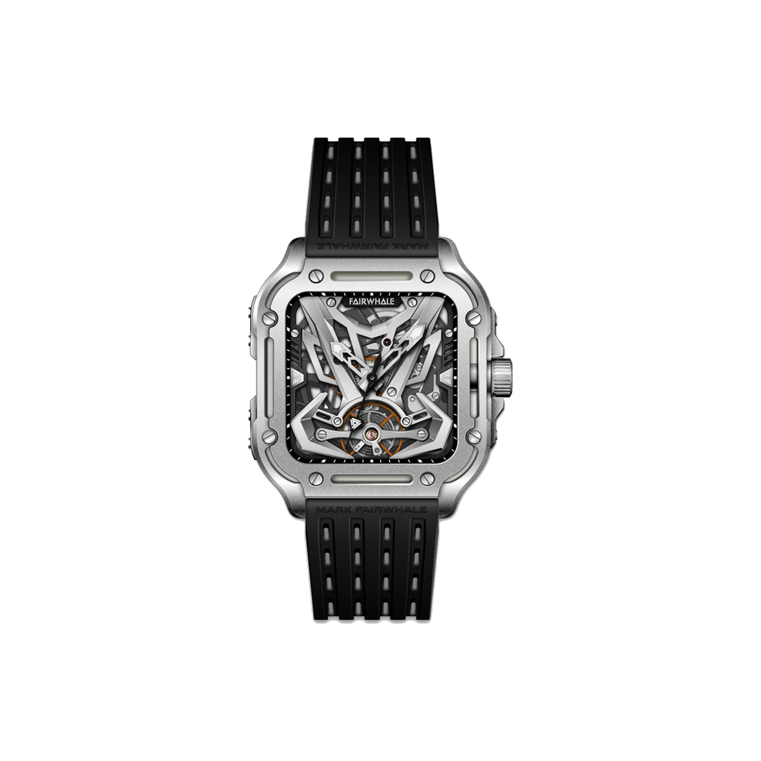FAIRWHALE Pioneer Collection Men's Watch Automatic Mechanical Movement Silicone Strap Watch Unisex Gray Dial