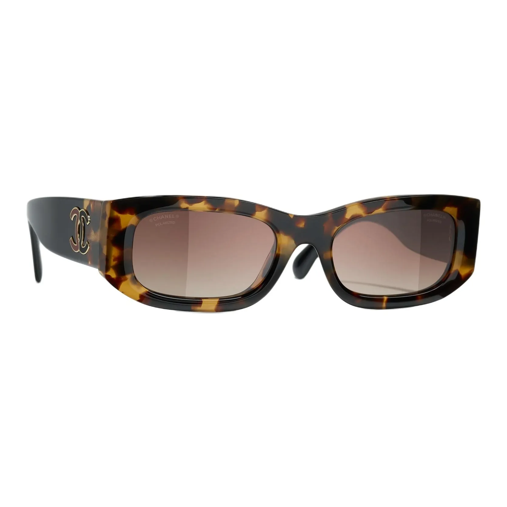 CHANEL Cellulose Acetate Irregular Shape Sunglasses Women's Black