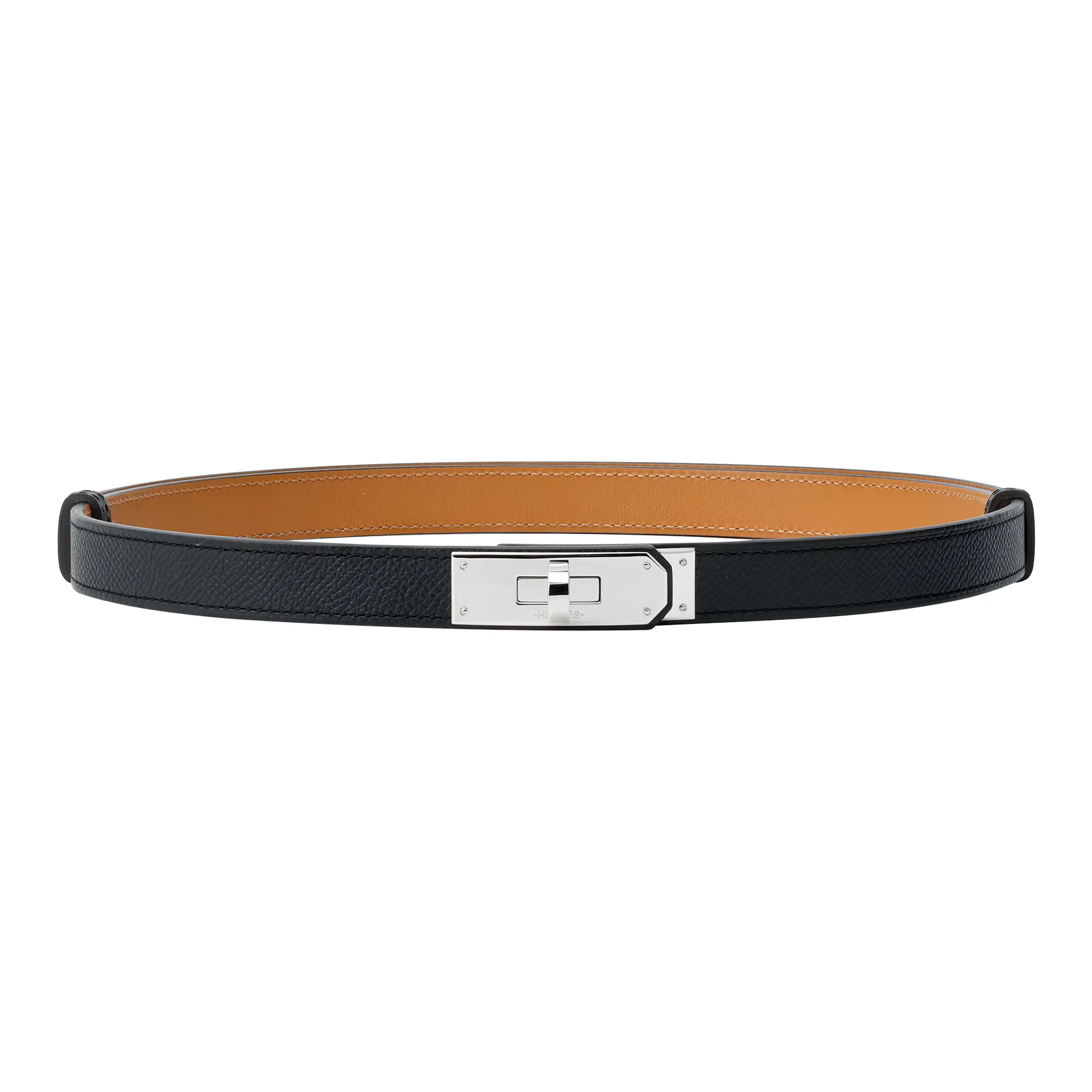 HERMES Cow Leather Leather Belts Unisex Black Width 1.8cm