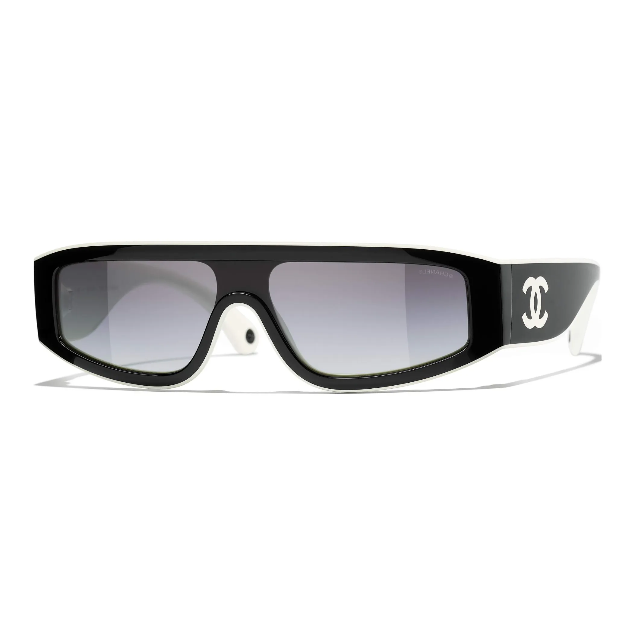 CHANEL Acetate Irregular Shape Sunglasses Unisex Black