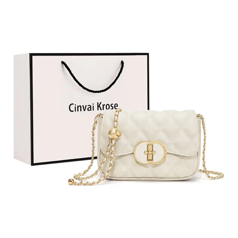 CinvaiKrose Сумка через плечо из коровьей кожи с синтетической кожей цепочка маленькая женская черный экрю
