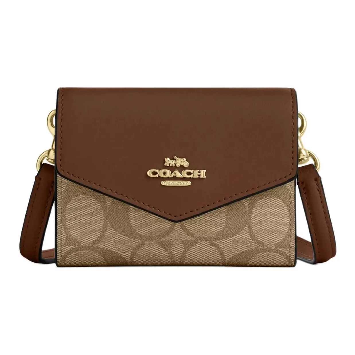 COACH Envelope Canvas Envelope Bag Wallets Mini Women's Khaki Saddle Brown