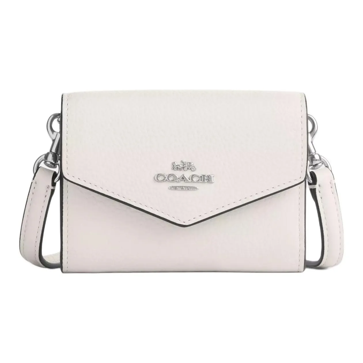 COACH Envelope Refined Pebbled Leather One Shoulder Crossbody Envelope Wallet Mini Women's Silver & Chalk