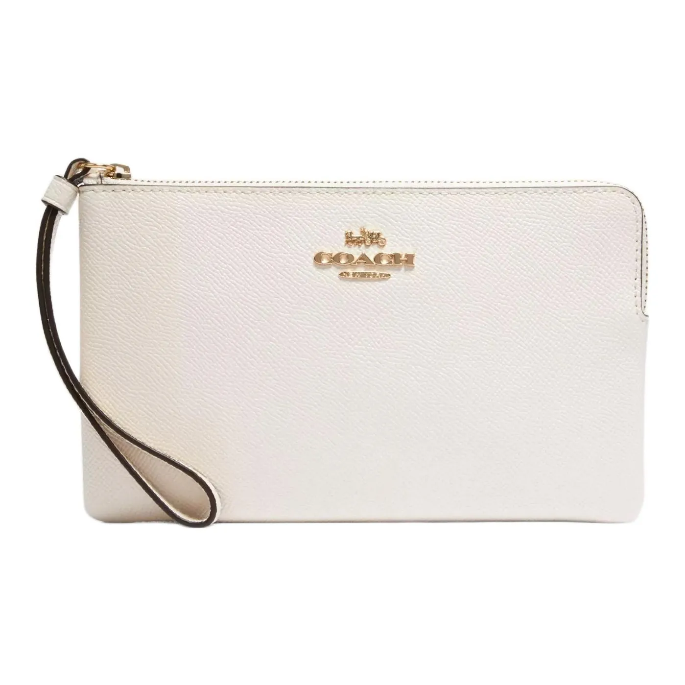 COACH Corner Zip Cross Stitch Leather Clutch Small Size Women's Gold & Chalk White