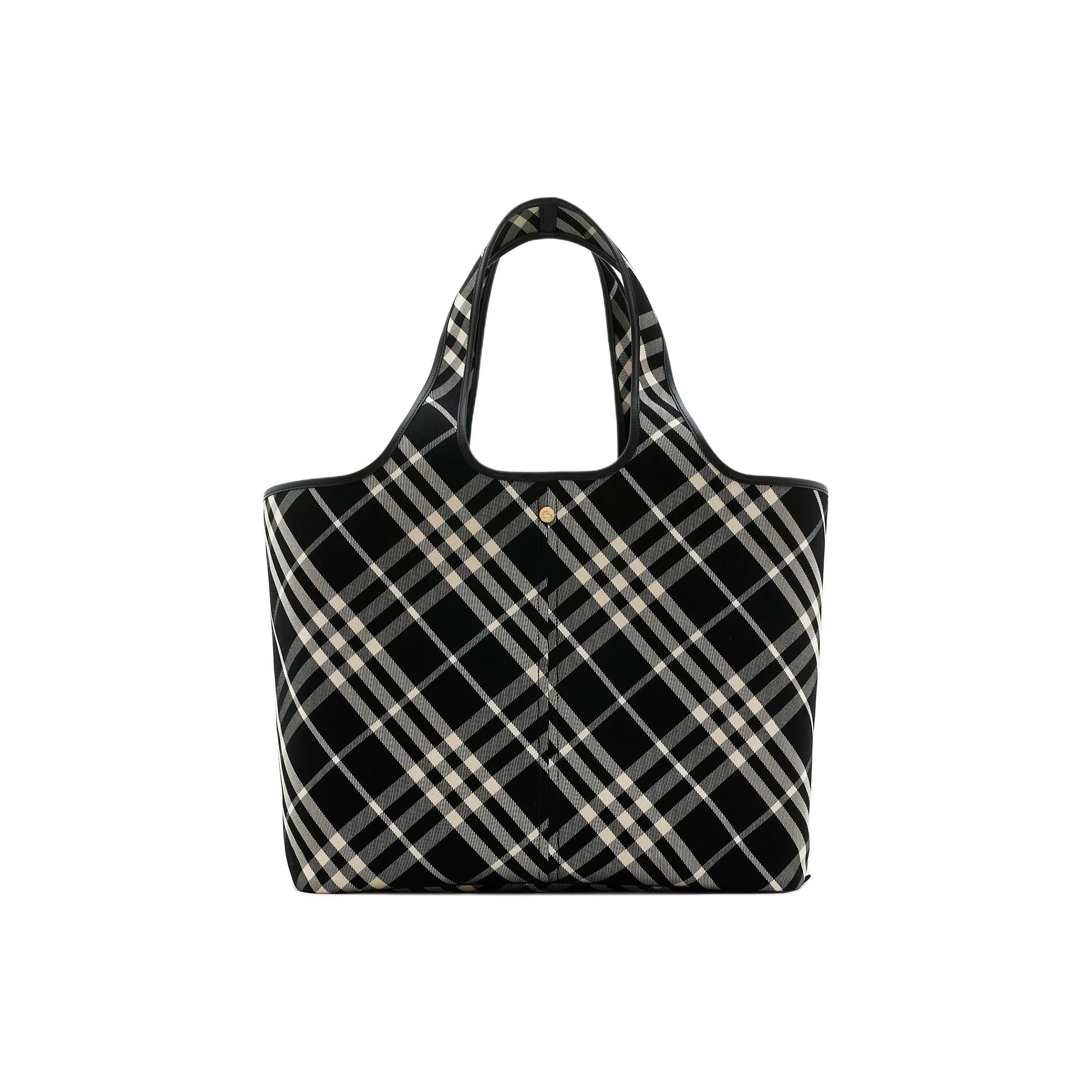 Burberry Cotton With Fabric With Smooth Calfskin Tote Bag, Shopping Bag, Handbag Medium Size Women's Black & Calico