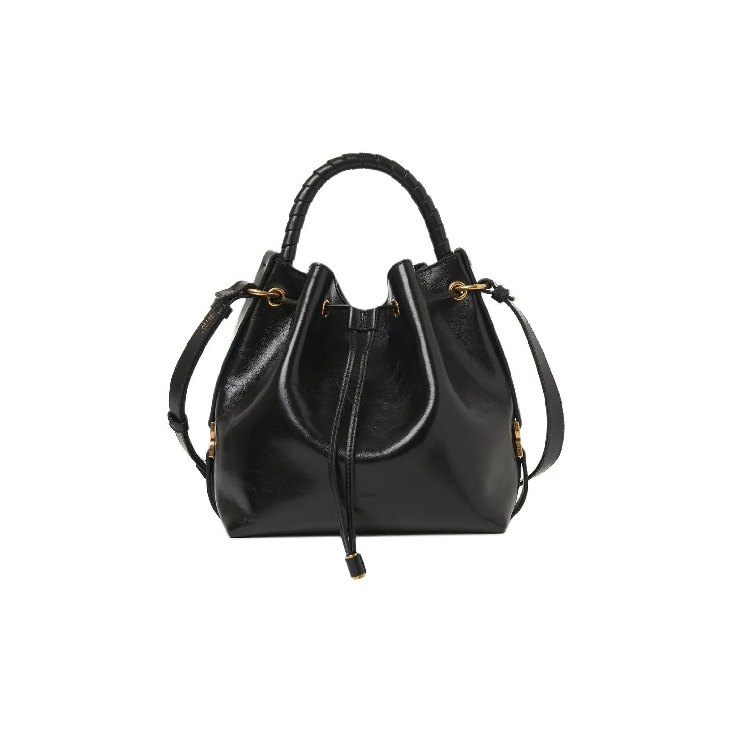 Chloe Marcie Shiny Calfskin Bucket Bags Shoulder Bag Crossbody Bag Women's Black