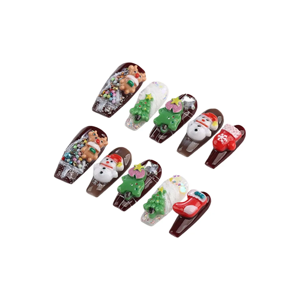 Yun Yue Joe Мультяшный Санта-Клаус Медвежонок Снеговик Лось 3D-эффект Милый Длинный Съемный Искусственные Ногти Средний LADDER 25мм