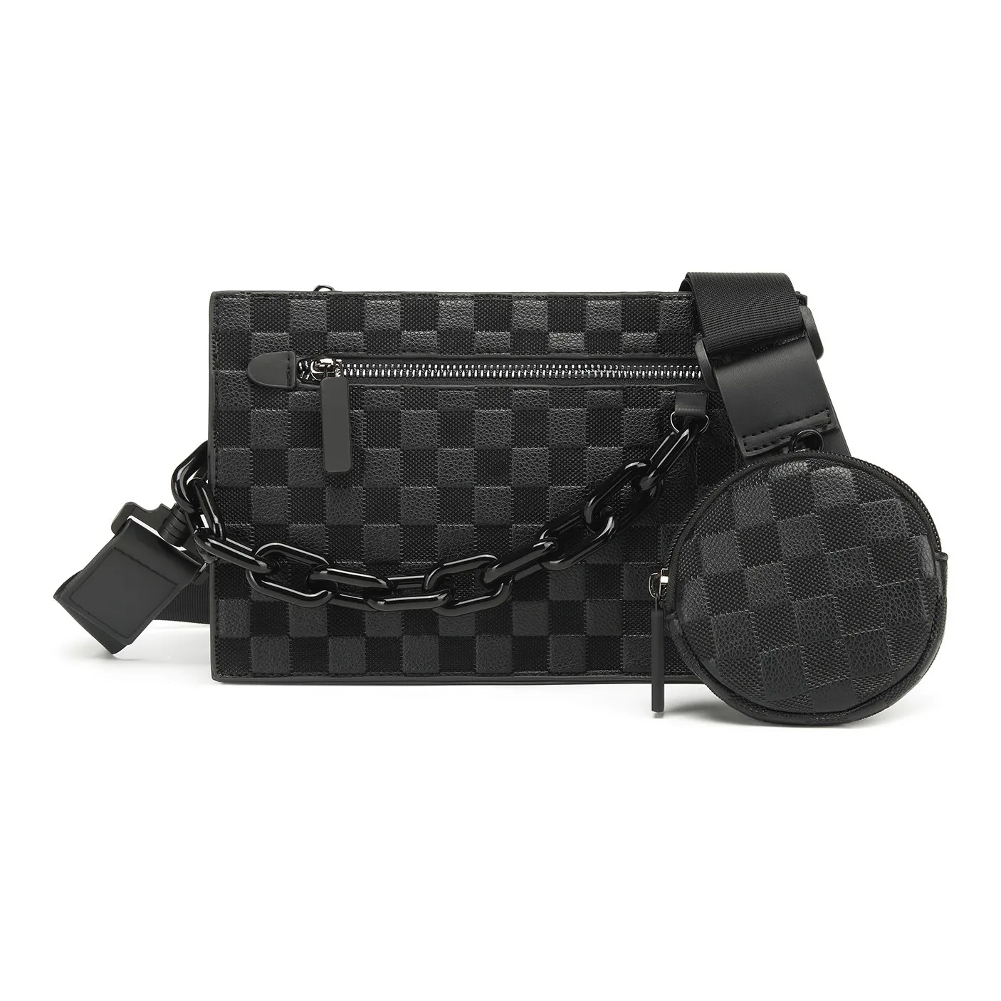 Slazenger PU High Value Zip Closure Small Square Bag Pillow Bag Crossbody Bag Regular Unisex Floral Black/Plaid Black