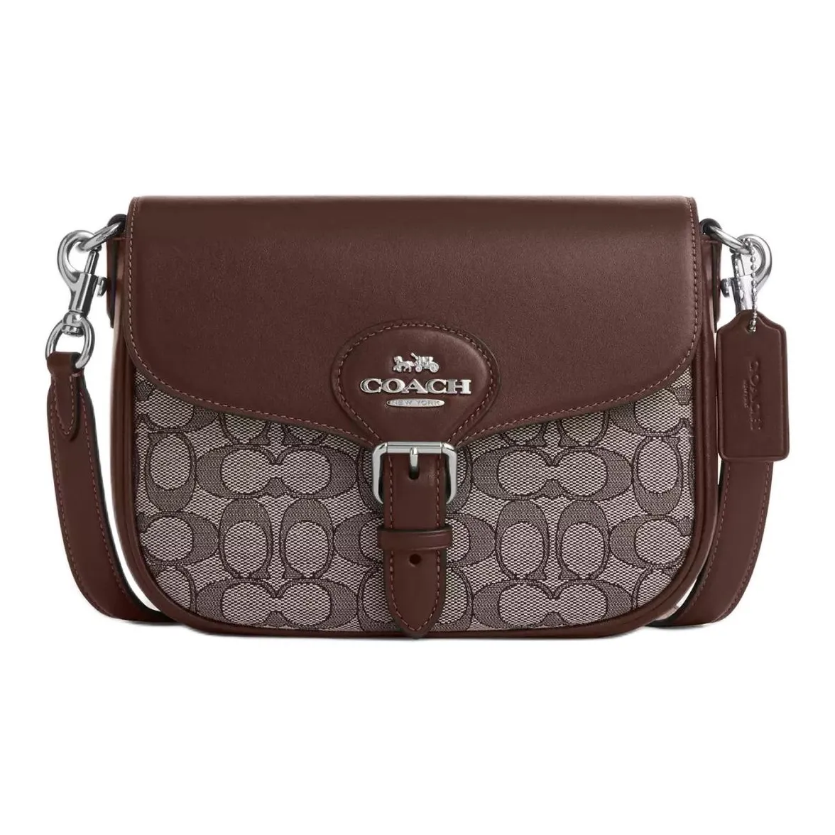 COACH Amelia Jacquard With Leather Saddle Bag, Shoulder Bag, Crossbody Bag Medium Women's Oak With Maple