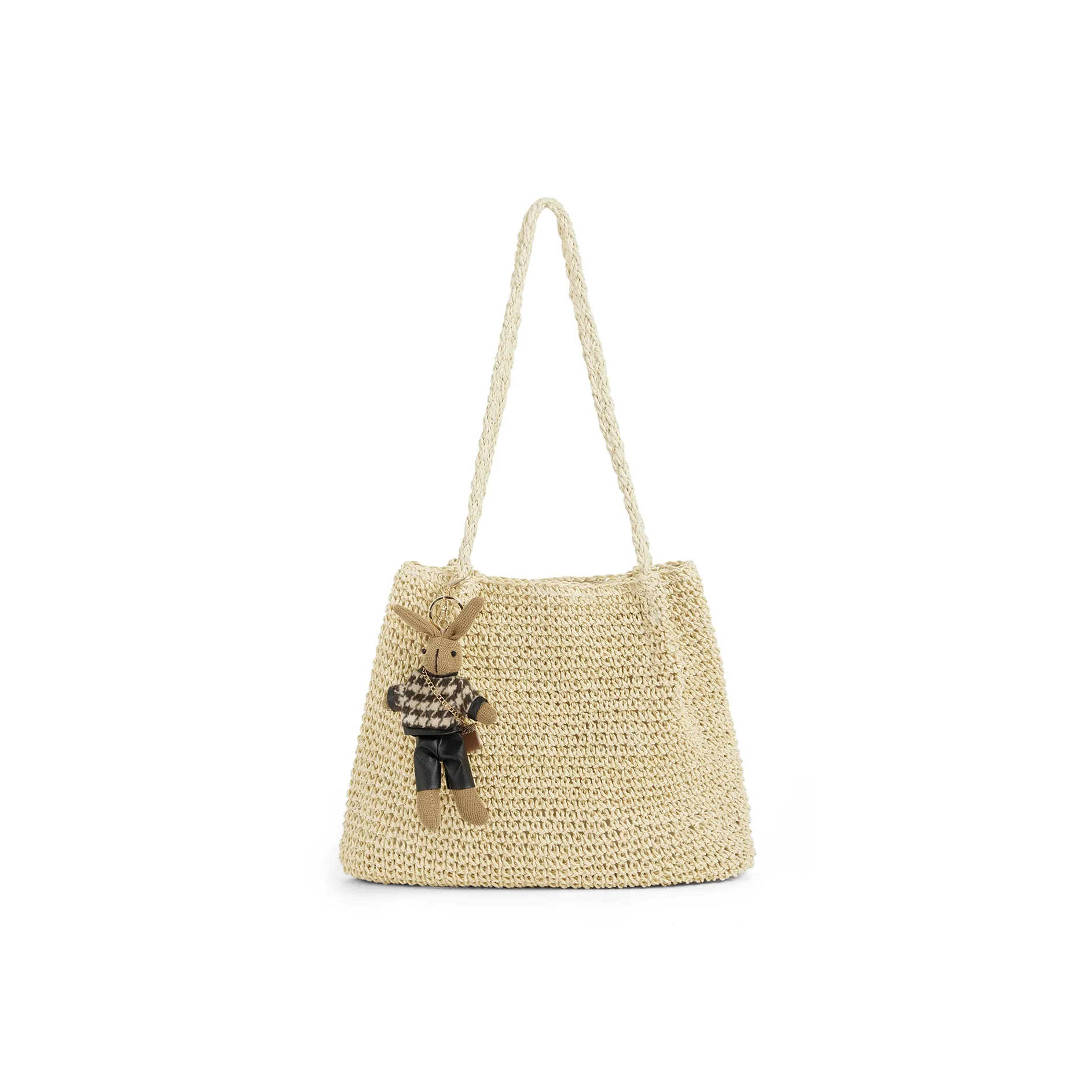 CORALDAISY Fabric Laptop Bag, Woven Bag, Handbag, Shoulder Bag Regular Women's White Apricot