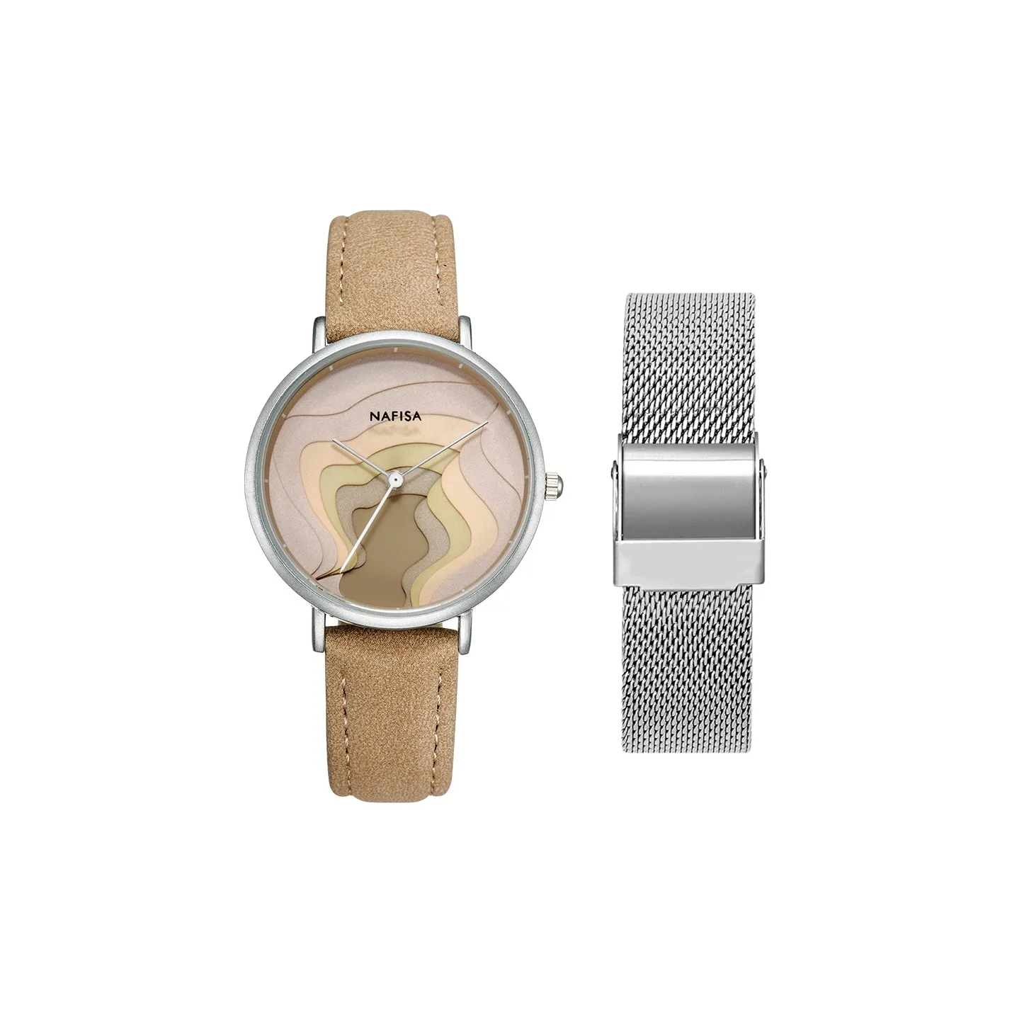 NAFISA Water Ripple Collection Кварцевый механизм Кожаный ремешок Часы Женские Многоцветный циферблат