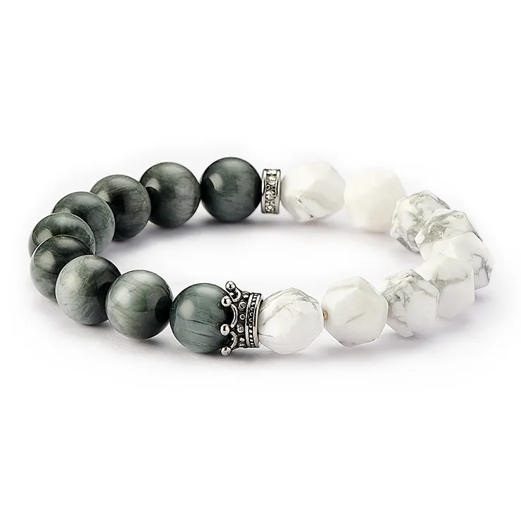 Topgirl Браслеты с камнем «соколиный глаз» белый узор камни мужской