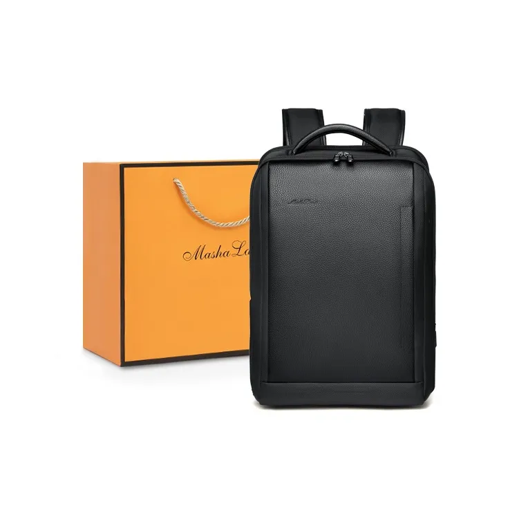 MashaLanti Тело Коровья Кожа Консервы Hold 15,6 Дюймов Рюкзак Большой Мужской Черный