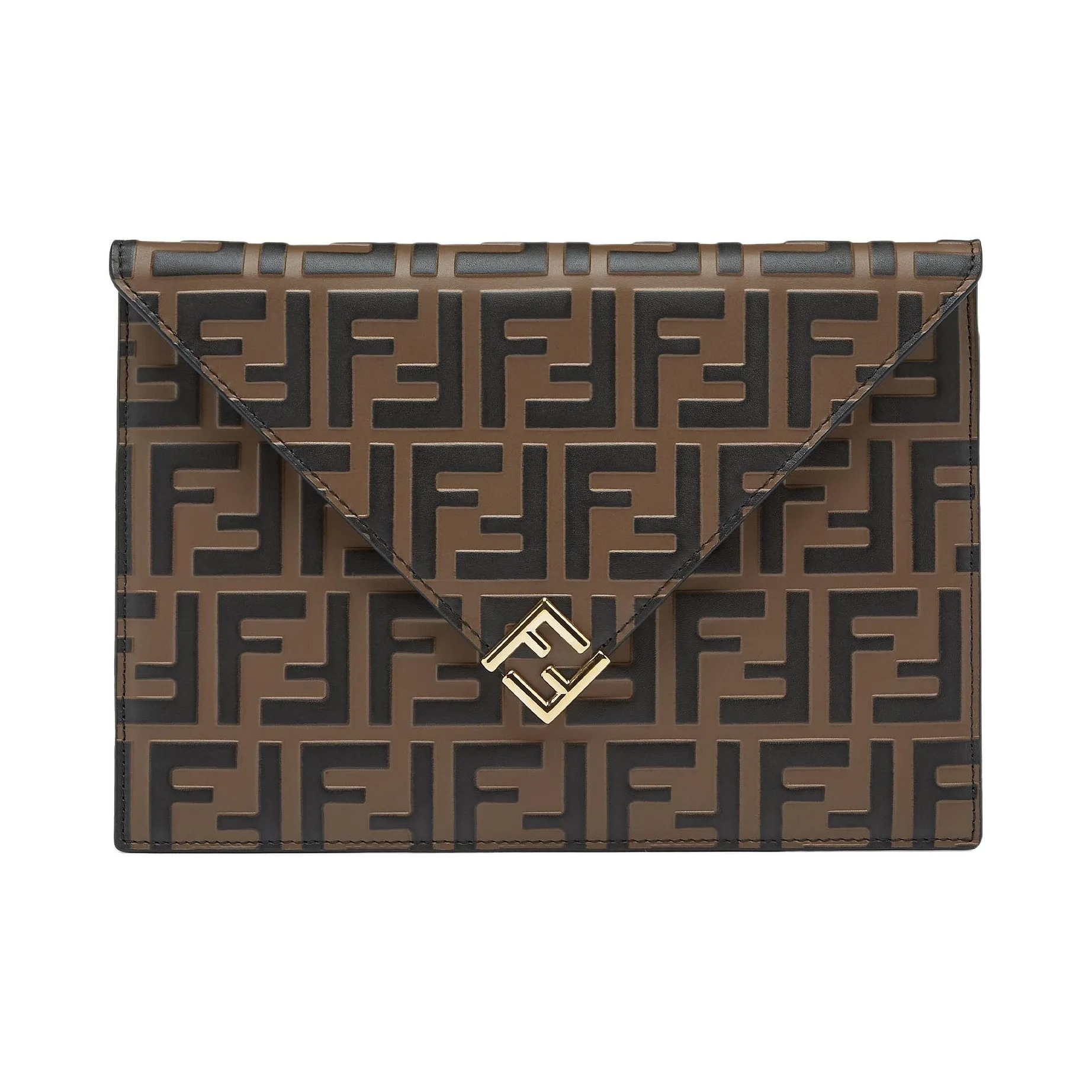 FENDI Leather Clutch Large Size Women's Brown