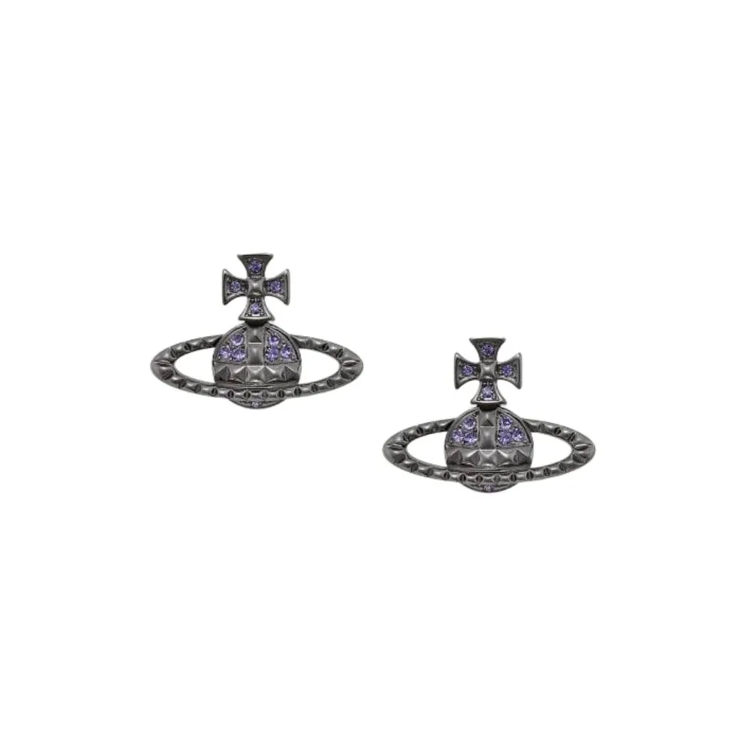 Vivienne Westwood Brass Stud Earrings Unisex Gunmetal Gray/Purple Diamond