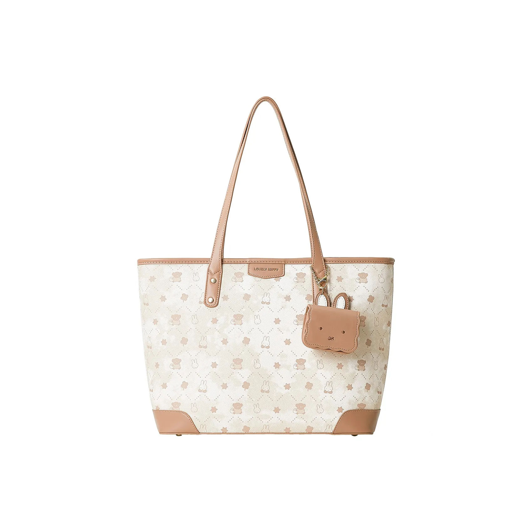 Miffy Synthetic Leather Tote Bag, Shopping Bag, Shoulder Bag Women's White/Khaki