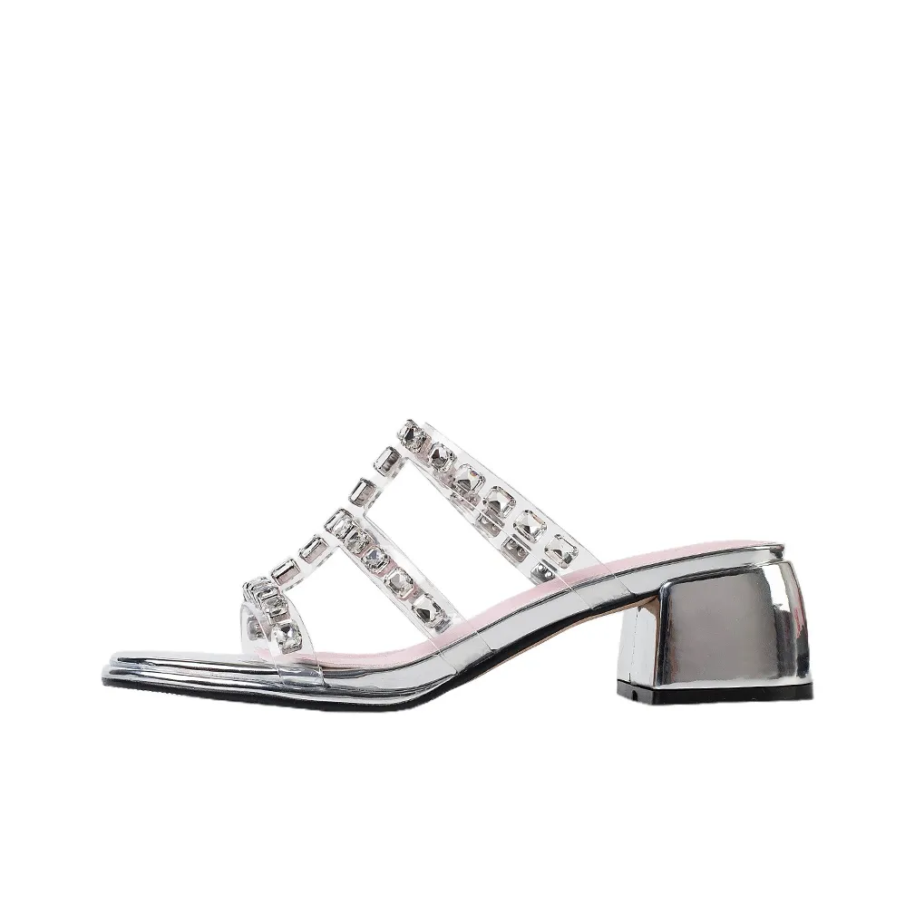 Wonderful Couple Rhinestone Quiet, Odor Resistant, Quick Dry Slide Slippers Women's Silver
