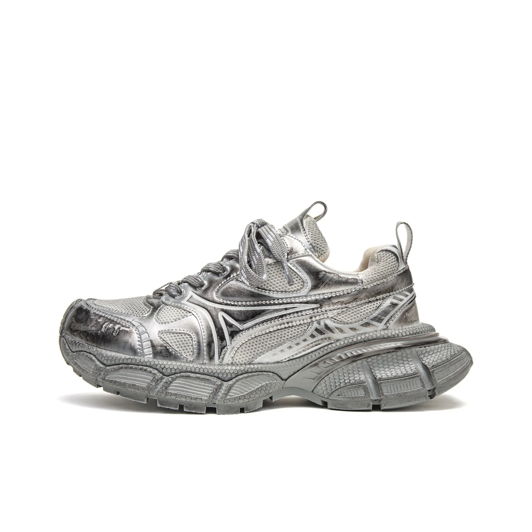 Youthloser Anti Slip Wear Resistant Breathable Height Increasing Low Top Chunky Sneakers Unisex Space Silver