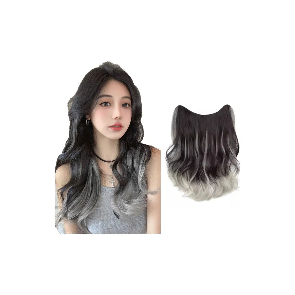 GLUNA Перука Длинные Вьющиеся Волосы В Форме U Патч Градиент