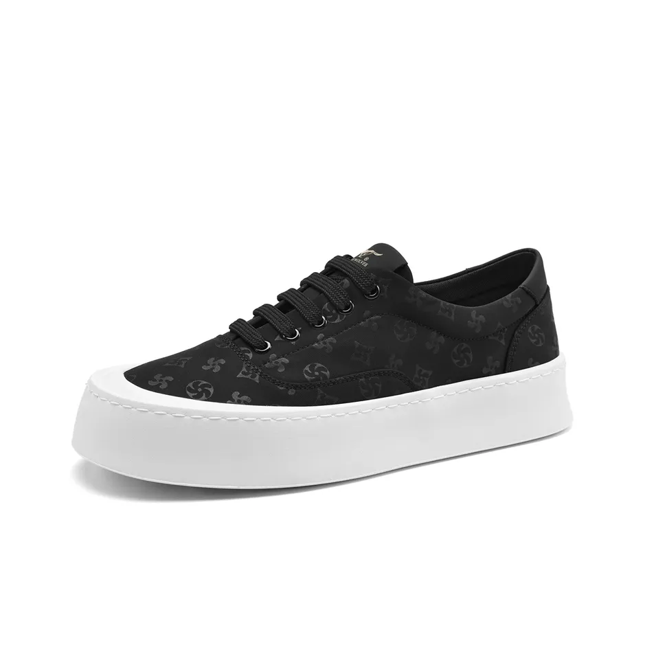 SEPTWOLVES Wear Resistant Breathable Height Increasing Low Top Canvas Shoes Men's Black